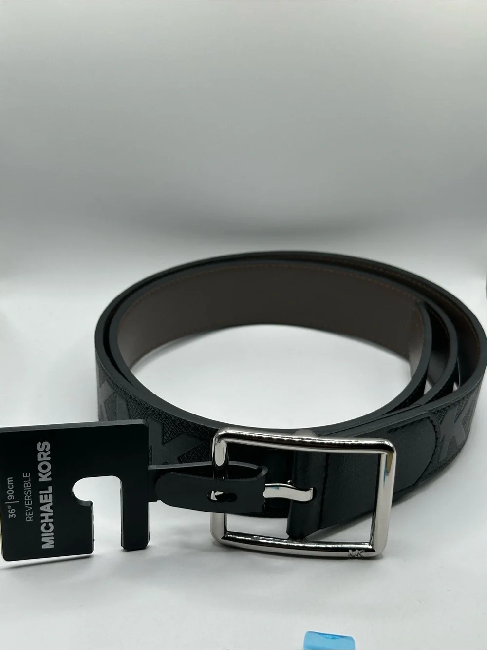Michael Kors 36” Reversible Belt Embossed MK Logo Black Brown 34MM Buckle New